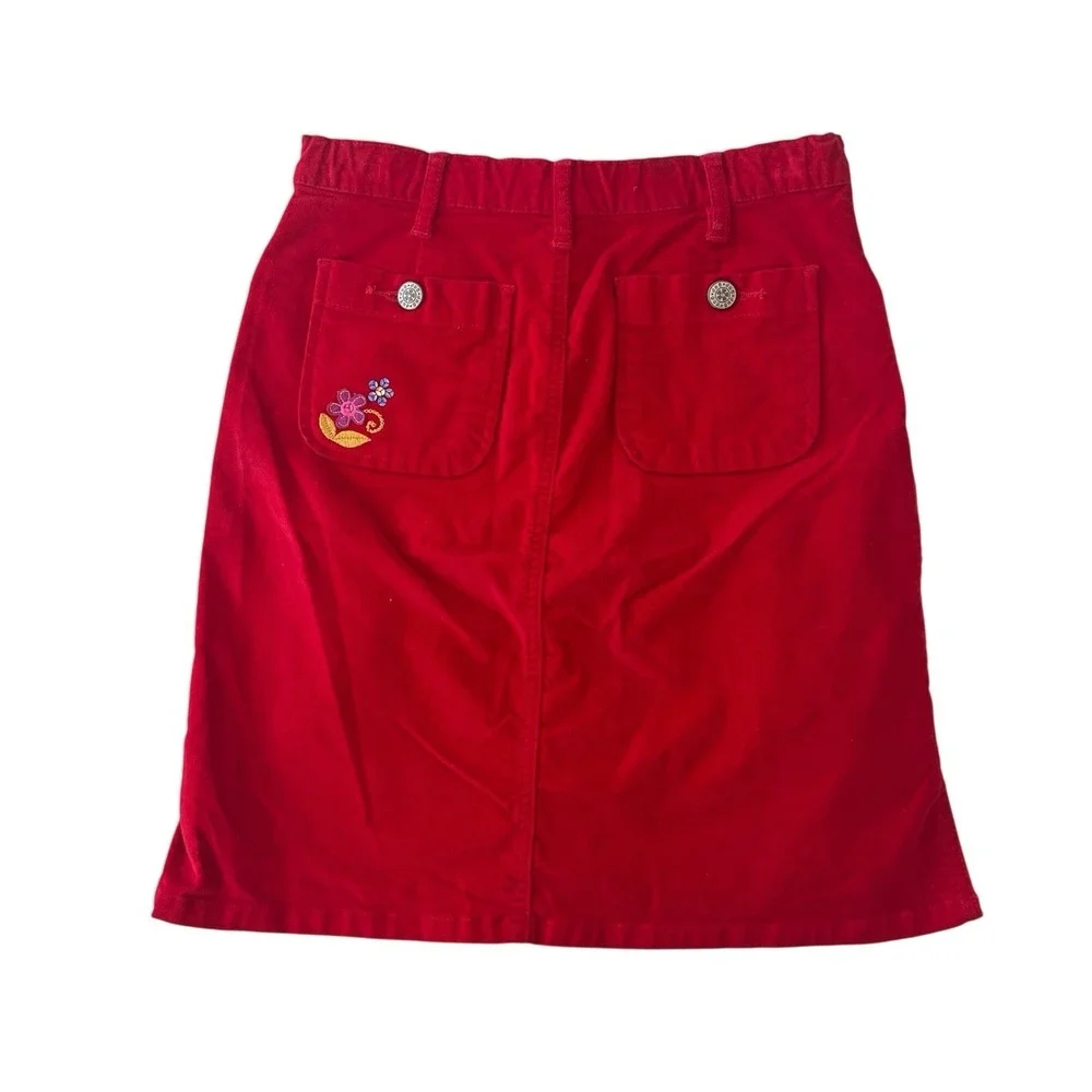 VTG Gap Kids Size 10 Red 98%‎ Cotton Velvet Skirt Fitted Embroidered Flower